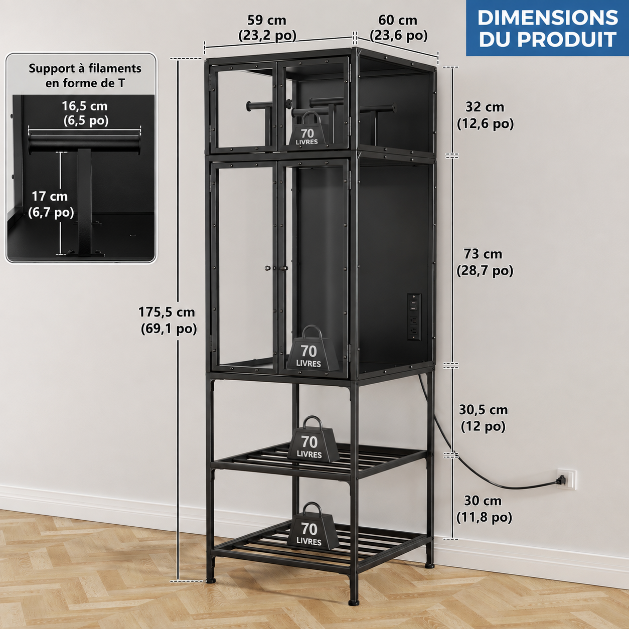 Armoire pour Imprimante 3D – Rangement Double Niveau, Anti-Poussière & Support à Filaments